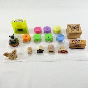 Assorted Lot of‎ 12 Colorful Emoji & Decorative Mounted Rubber Stamps